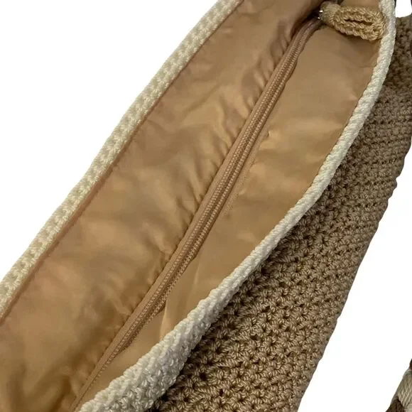 The Sak Woven Crochet Shoulder / Crossbody Bag Tan & Pink Braided Strap - Picture 5 of 13